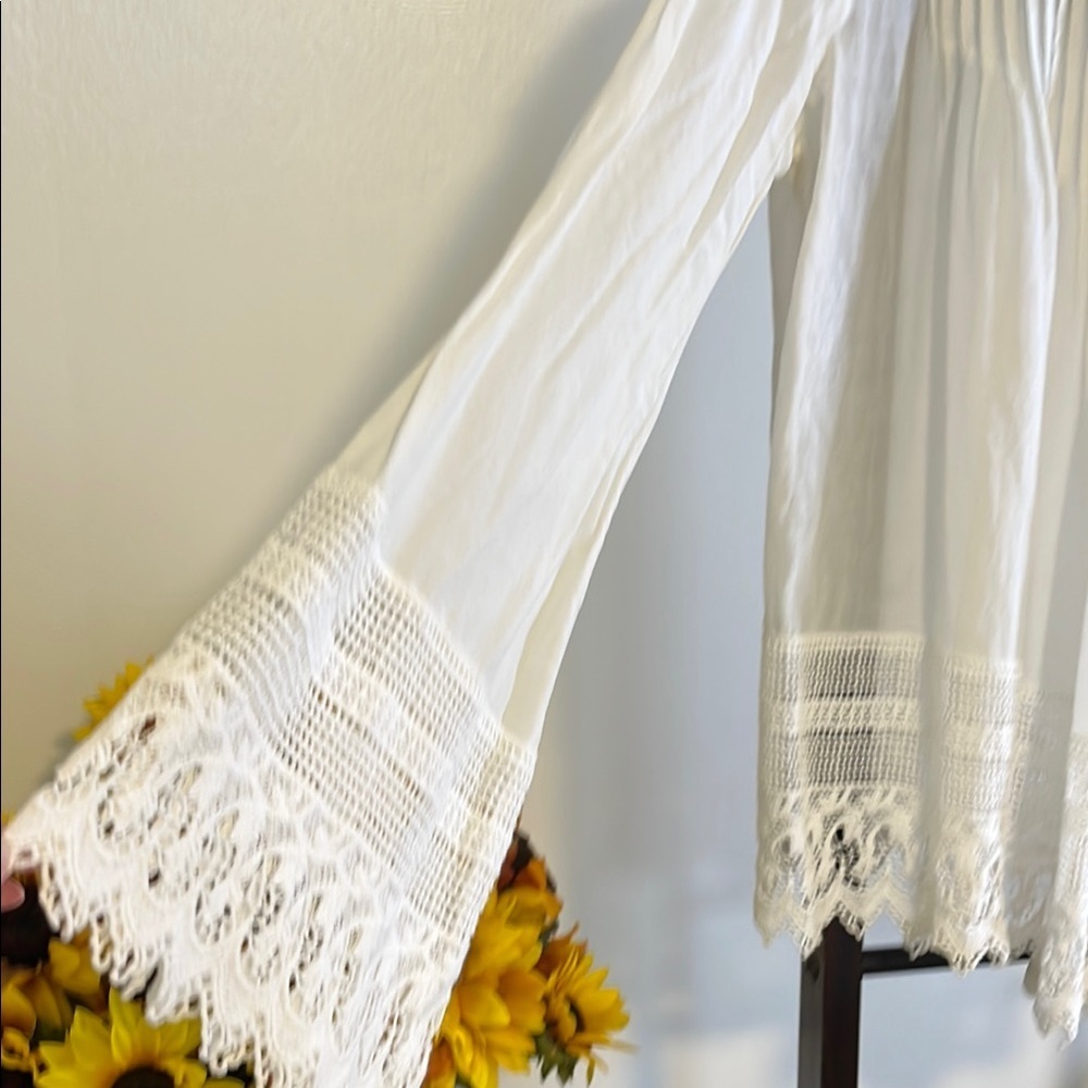 🕊️ Naf Naf White Boho Lace Trim Blouse – Size 38 (US M/L) - Picture 4 of 9